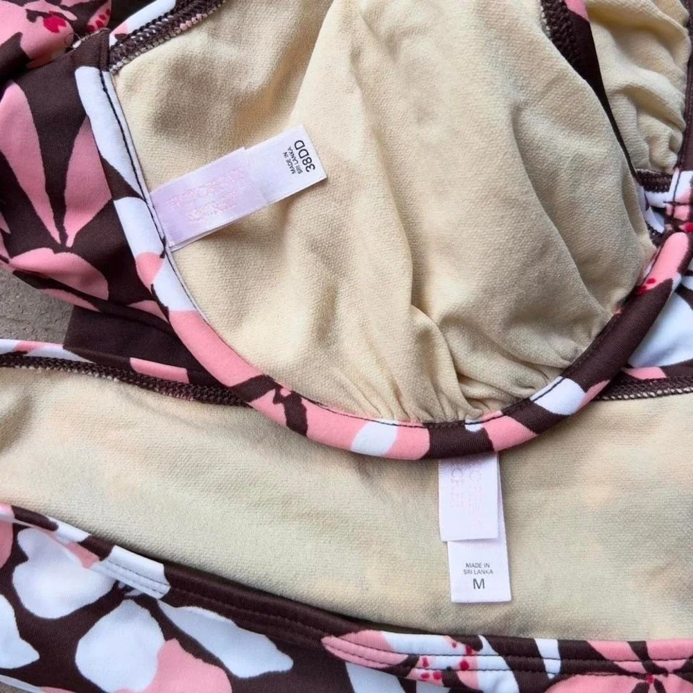 Vintage Y2K 2006 Victoria's Secret Brown & Pink Floral Bikini Set Swimsuit‎